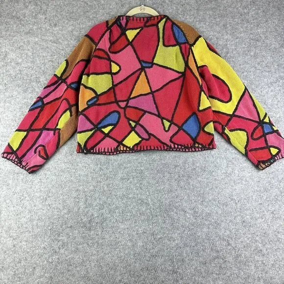 Vintage Cardigan Sweater Womens Small Petite Multicolor Long Sleeve Stain Glass* - Picture 7 of 16